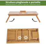 Tavolino da Letto per PC Pieghevole e Inclinabile con Cassetto, 72x35x22-30, Colore Legno - immagine 6