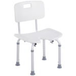 Sedia Doccia Regolabile su 8 Livelli con Fori di Drenaggio, in Alluminio e PE, 48x42x71-83,5 cm, Bianco e Argento