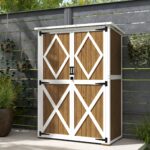 Capanno da Giardino in Legno di Abete con 2 Ripiani e 2 Porte, 116,5x57x159/167 cm, Marrone e Bianco - immagine 9