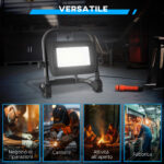 Faretto LED da Lavoro da 65k con Testa Girevole e Supporto, in Alluminio e Metallo, 25,5x16x25,5 cm, Nero - immagine 6