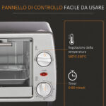 Fornetto Elettrico 10L Temperatura Regolabile e Timer, Griglia e Teglia Incluse, 750W, 36,5x26x22cm, Argento Nero - immagine 7