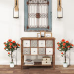 Pianta Finta di Rosa da 21 Fiori con Vaso Riempito in Cemento e Muschio, Ø18x90 cm, Arancione - immagine 4