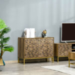 Mobile da Ingresso Moderno con Decori Dorati e Gambe in Acciaio, 99x39x75,5cm - immagine 2