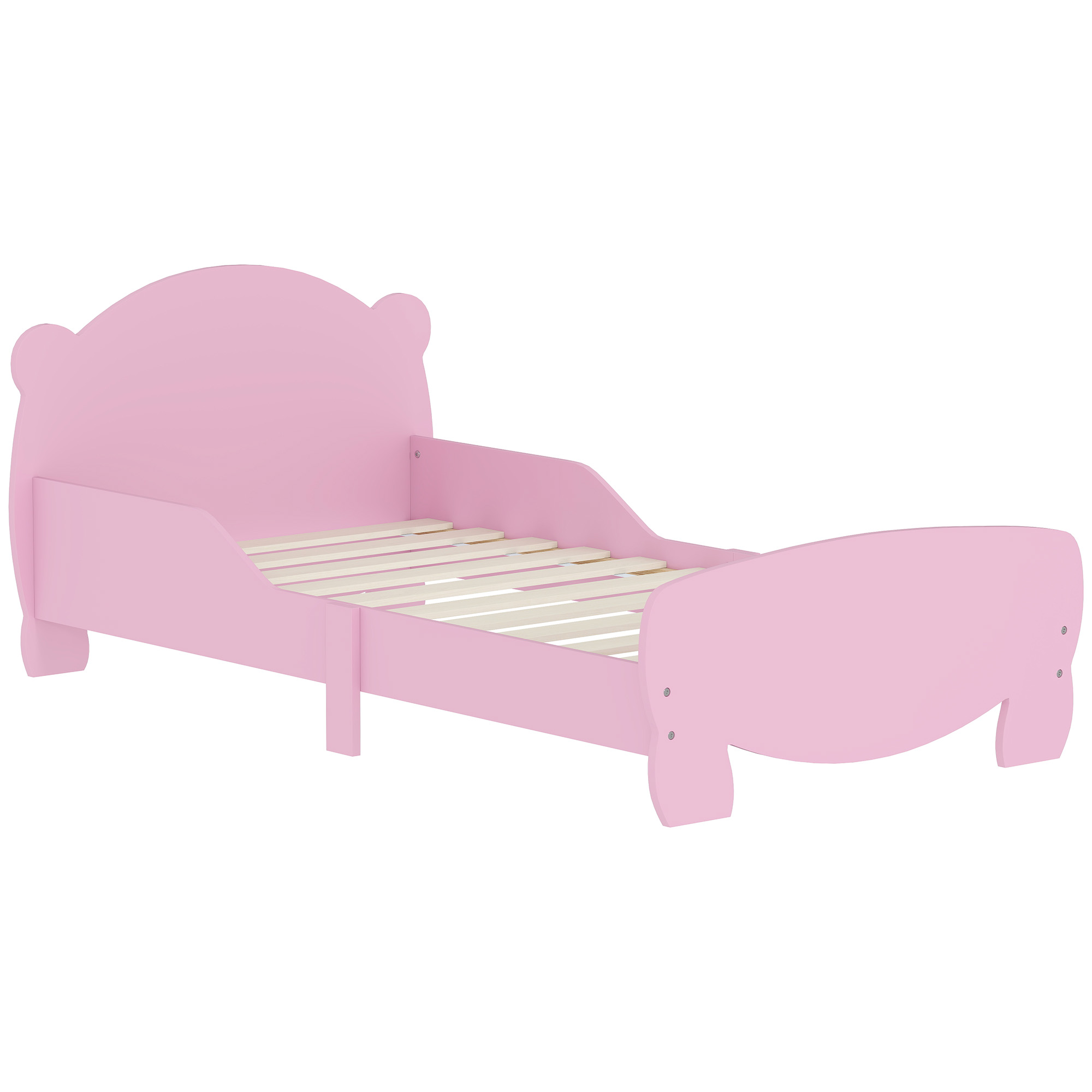 ea4bd819616778a55.jpg Lettino per Bambini con Testiera e Pediera a Orso e 2 Sponde Laterali, in Legno, 143,5x80x55 cm, Rosa - immagine 1