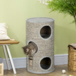 Cuccia per Gatti a 3 Livelli con Tiragraffi in Sisal e Peluche, Ø38x70cm, Grigio Chiaro - immagine 9