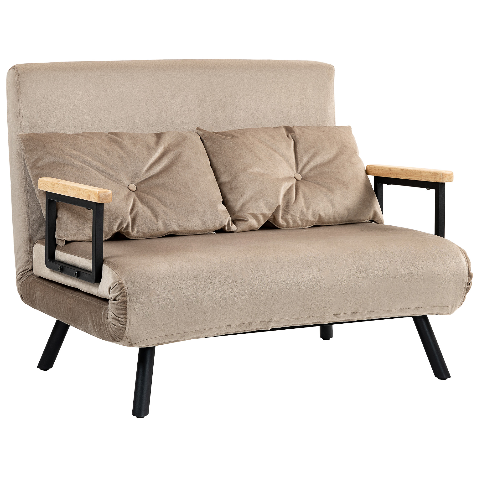 ecs502198f1dc44fe.jpg Divano Letto 3 in 1 in Tessuto Effetto Velluto con Schienale Regolabile e 2 Cuscini, 102x73x81 cm, Marrone Chiaro - immagine 1