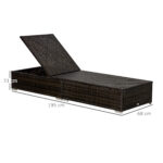Lettino Prendisole in Rattan PE con Schienale Reclinabile su 5 Posizioni, 195x68x31cm, Marrone - immagine 3