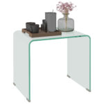 Tavolino in Vetro Temperato Moderno da Salotto con Design Monoblocco, 50x40x45 cm, Trasparente
