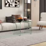 Tavolino in Vetro Temperato Moderno da Salotto con Design Monoblocco, 50x40x45 cm, Trasparente - immagine 2