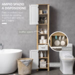 Colonna Bagno Salvaspazio con 2 Armadietti e 2 Ripiani Aperti Regolabili, Mobile Alto con un Cassetto, 37x30x184 cm, Bianco | Aosom Italy - immagine 4