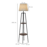 Lampada da Terra a 2 Ripiani in Metallo e MDF con Paralume in Tessuto, Ø42x166 cm, Nero e Marrone - immagine 3