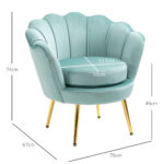 Poltroncina Vintage di Design in Velluto Blu, Poltroncina da Camera con Schienale Alto 76x67x74cm, Verde - immagine 3