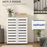 Mobile Scarpiera a 5 Livelli con 4 Ripiani Regolabili e Ante a Doghe, in Legno, 76x33Px98 cm, Bianco - immagine 5