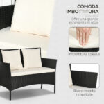 Set da Giardino 4Pezzi in Rattan con 2 Sedie, Poltrona da Giardino a 2 Posti e Tavolino Basso - immagine 5
