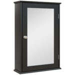 Mobiletto Bagno Pensile con Specchio e Anta a Chiusura Magnetica, 41x14x60 cm, Nero
