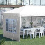 Gazebo da esterno bianco con Finestre Regolabile in Altezza e tende Removibili 5,9x3x2,7m - immagine 8