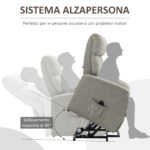 Poltrona Alzapersona Reclinabile 150° max con Telecomando e Poggiapiedi, 75x93x110 cm, Grigio - immagine 6