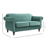 Divano 2 Posti Design Vintage Rétro in Legno e Velluto, 148 x 72 x 76 cm, Verde - immagine 3