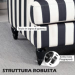 Poltrona da Salotto con Seduta Ampia in Velluto a Righe con Molle a S, 115x82x82 cm, Nero e Bianco - immagine 6