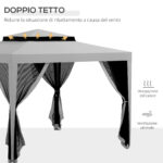 Gazebo da Giardino 3x3 m con Zanzariera, Doppio Tetto e 8 Fori, in Acciaio e Poliestere, Grigio - immagine 4