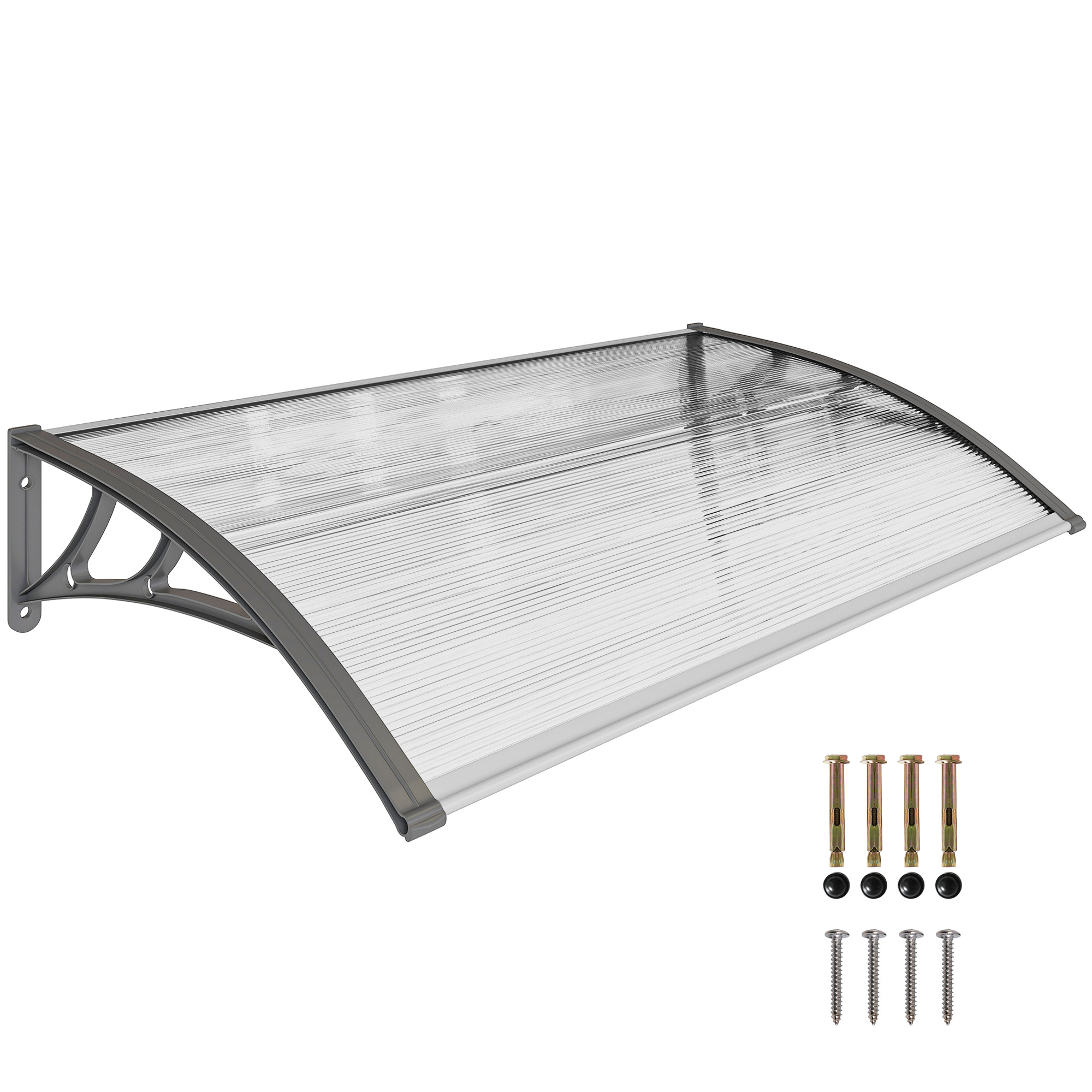 fNja34198168bc0cb.jpg Tettoia Moderna in Policarbonato, Alluminio e PP per Balconi, Finestre e Porte, 110x60x18 cm - immagine 1
