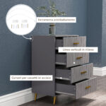 Cassettiera 4 Cassetti Moderna in Legno e Alluminio, 60x40x90 cm, Oro e Grigio Scuro - immagine 6