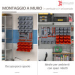 44PZ Contenitore Portautensili Scatole Regolabili e Rimovibile, Montaggio a Muro, PP, Rosso Grigio, 54x22x95cm - immagine 5