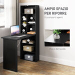 Scrivania Moderna Pieghevole con Libreria e Lavagna, in Legno e Metallo, 98x51x153 cm, Nero - immagine 5