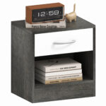 Comodino Moderno con Ripiano Aperto e Cassetto, in Legno, 39x28x41 cm, Bianco e Grigio Scuro
