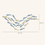 Wall Art Banco di Pesci in Metallo con Viti Incluse, 99,7x3,8x50,2 cm, Oro e Blu - immagine 3