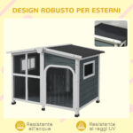 Cuccia per Cani Taglia Media da Esterno con Tetto Apribile in Legno, 101x66,5x70,5 cm, Grigio - immagine 7