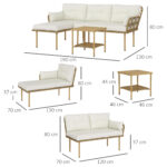 Set da Giardino 3pz con Chaise Longue, Divanetto, Cuscini e Tavolino, in Rattan e Acciaio, Bianco Crema e Legno - immagine 3