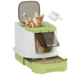 Lettiera per Gatti Chiusa con 2 Porte, Vassoio Estraibile, Paletta e Deodorante, in PP, 40,5x52,5x42,5 cm, Verde