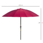 Ombrellone Rotondo Pieghevole a 18 Stecche con Manovella, in Metallo e Poliestere, Ø250x240 cm, Rosso Vino - immagine 3