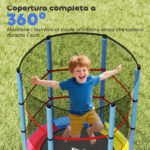 Tappeto Elastico per Bambini 3-6 Anni con Rete di Protezione, 6 Colonne e 3 Ingressi, Ø140x190 cm, Multicolore - immagine 7