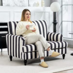 Poltrona da Salotto con Seduta Ampia in Velluto a Righe con Molle a S, 115x82x82 cm, Nero e Bianco - immagine 2