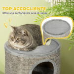 Cuccia per Gatti a 3 Livelli con Tiragraffi in Sisal e Peluche, Ø38x70cm, Grigio Chiaro - immagine 5