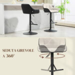 Set 2 Sgabelli Imbottiti ad Altezza Regolabile con Schienale e Braccioli, 52,5x53x86,5-108 cm, Nero Grigio Chiaro - immagine 6