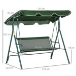 Dondolo da Giardino 3 Posti in Acciaio e Teslin con Tetto Parasole, 172x110x153 cm, Bianco e Verde - immagine 3