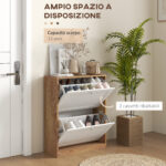 Scarpiera Slim con 3 Ripiani Regolabili a 2 Livelli per 12 Paia, in Truciolato e MDF, 60x24,5x75,5 cm - immagine 4