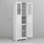Mobile Colonna Bagno con 3 Armadietti e Ante in Vetro e a Persiana, 60x30x170,5cm, Bianco - immagine 3