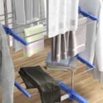 Stendino Verticale con 3 Ripiani Regolabili, in Acciaio e Plastica, 142x55x152 cm, Blu e Argento - immagine 9