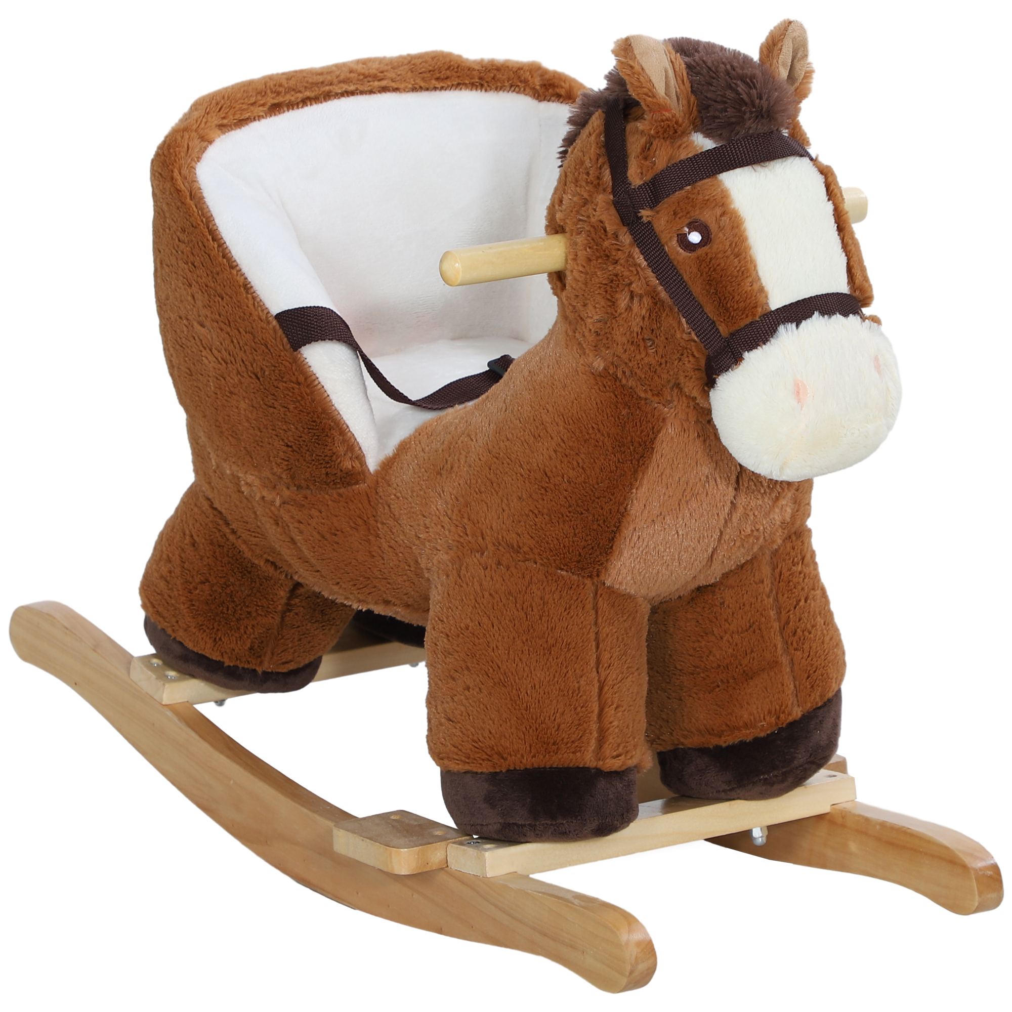 gMG87219b6899d8db.jpg Cavallo a Dondolo per Bambini 18-36 Mesi con Suoni, Base in Legno e Cintura di Sicurezza, Marrone - immagine 1