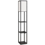 Lampada da Terra con Ripiani, Luce Regolabile, Interruttore a Pedale e Porte USB, Nero