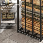 Legnaia da Esterno in Metallo con Tetto in Policarbonato, Capacità 21kg, 185x67x185, Nero - immagine 4