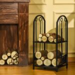 Portalegna per Camino a 2 Ripiani in Metallo con Paletta, Porta legna con Scopa, Attizzatoio e Pinza, 41,5x32,5x74,5 cm, Nero | Aosom Italy - immagine 2