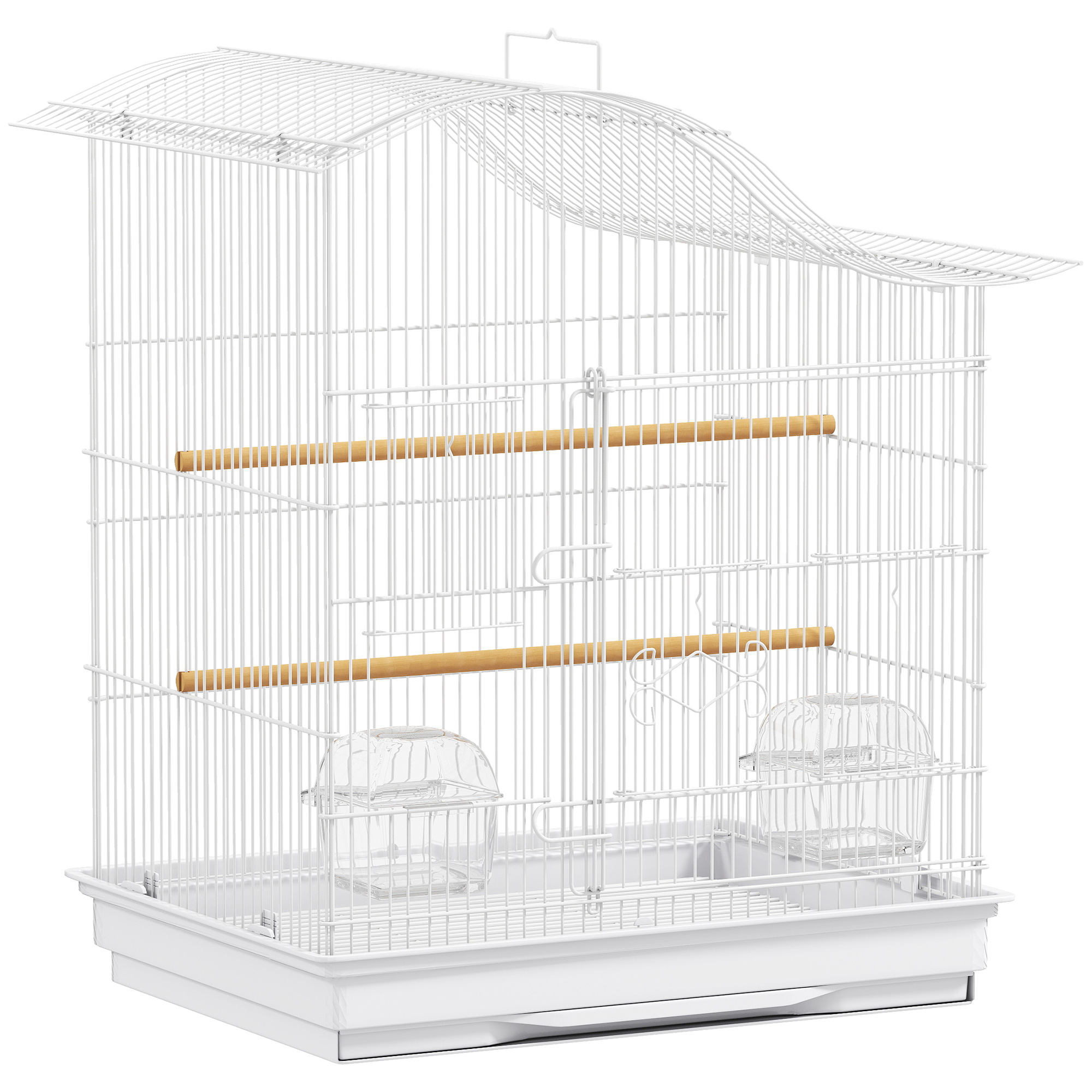 gZV3e619b587f97f6.jpg Gabbia per Uccelli a 4 Porte con 2 Ciotole, 2 Posatoi e Vassoio, in Metallo e Plastica, 47,5x36x54,5 cm, Bianco - immagine 1