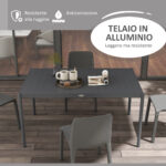 Tavolo da Giardino a Doghe per 6 Persone in Acciaio e Alluminio, 145x90x74 cm, Grigio Scuro - immagine 4
