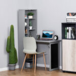 Scrivania PC Pieghevole con Libreria a 9 Ripiani in Legno e Metallo, 98x51x153 cm, Grigio - immagine 2