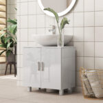 Mobile Sotto Lavabo Bagno a 2 Ante con Ripiano Centrale, in MDF, 60x35x60 cm, Bianco - immagine 2
